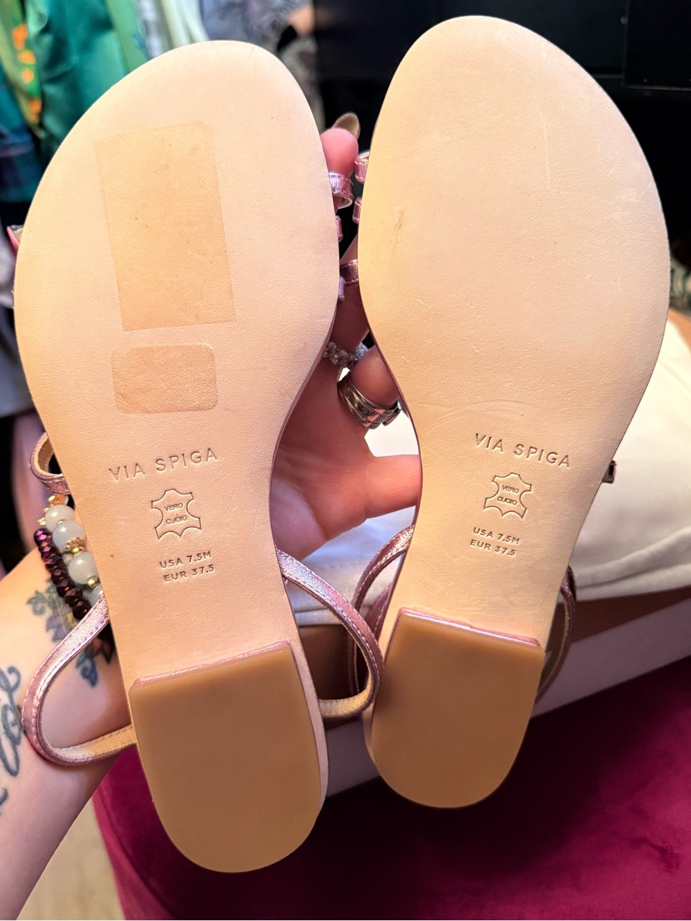Via Spiga Metallic Rose Gold Strappy Sandals - Picture 9 of 11